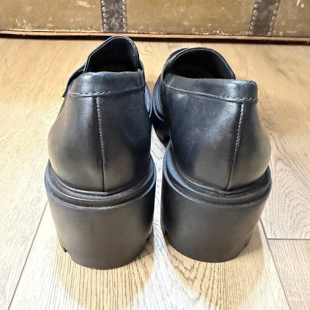 Schutz Leather Lug Loafers Black Viola Tractor 9.5B Y2K Academia Chunky Platform - Picture 7 of 8
